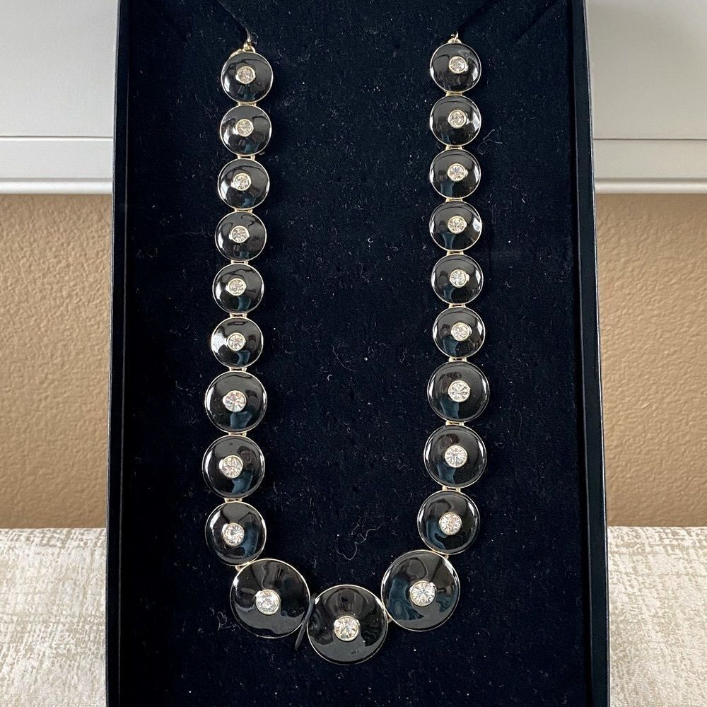 Grayce By Molly Sims Black Dot Disc Enamel Necklace. New in Box. NIB